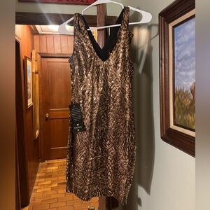 Bebe Bronze Sequin Backless Dress